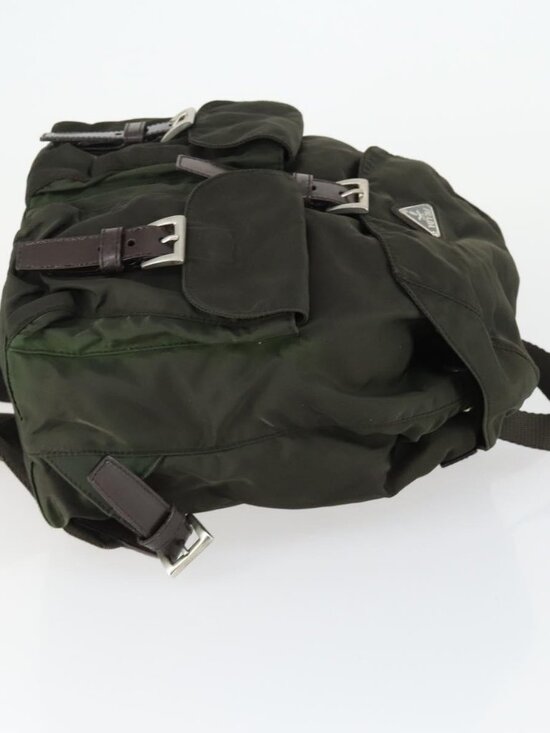 PRADA Backpack Nylon Khaki Silver Auth 168379 main image 9
